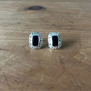 Vintage Sterling Silver Onyx Earrings